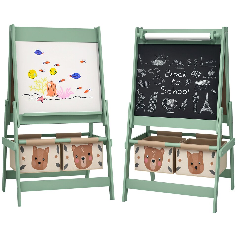 image 1 of AIYAPLAY Kids Easel with Paper Roll, 3 in 1 Art Easel Blackboard, Whiteboard 