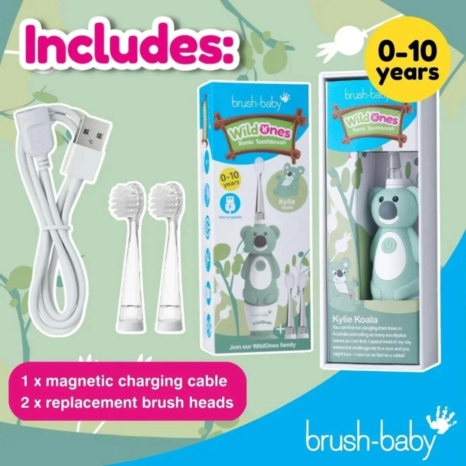 image 1 of Brush Baby WildOnes™ Koala Kids Electric Rechargeable Toothbrush & Applemint Toothpaste