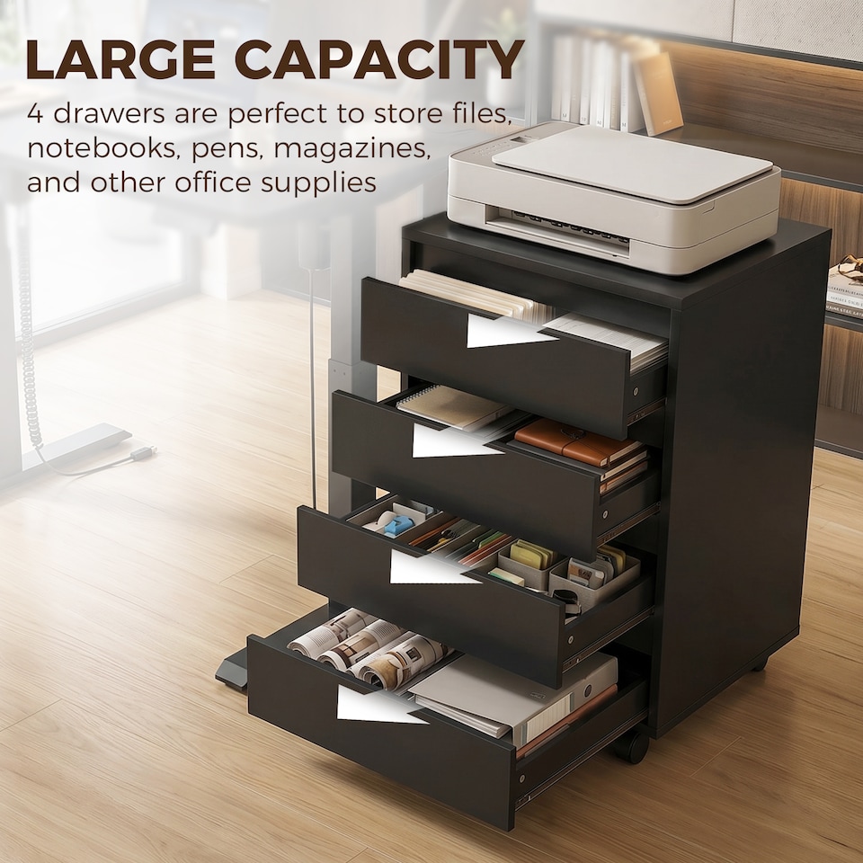 image 1 of HOMCOM Mobile Vertical Filing Cabinet with 4 Drawers for Home Office, Black