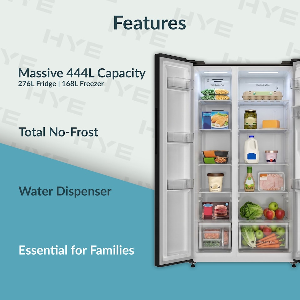 image 1 of HYE 444 Litre Frost Free American Fridge Freezer with Non-Plumbed Water Dispenser, 83cm, Black - RF01AMWD460B03