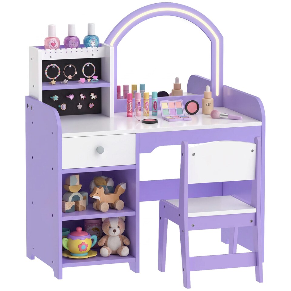 image 1 of AIYAPLAY Kids Vanity Set, Girls Dressing Table with Stool, Purple