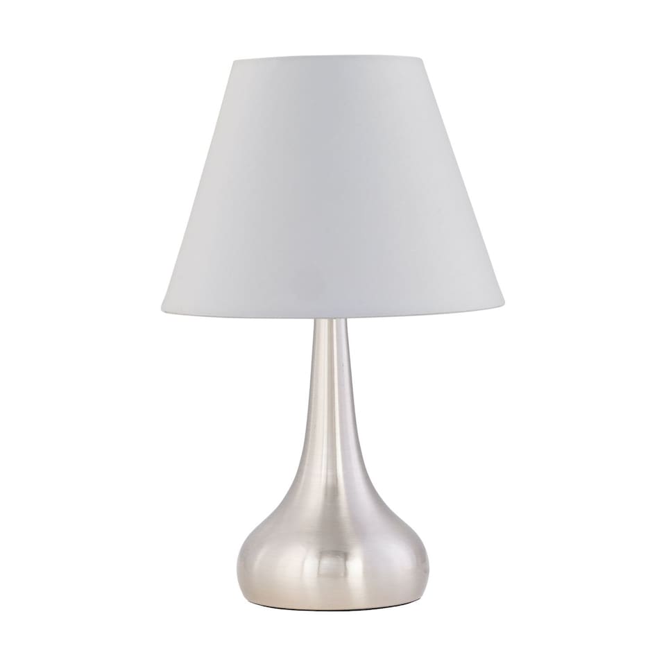 image 1 of Romana - Brushed Chrome Touch Operated Table Lamp with Ivory Shade | Chrome | White | Medium | 1