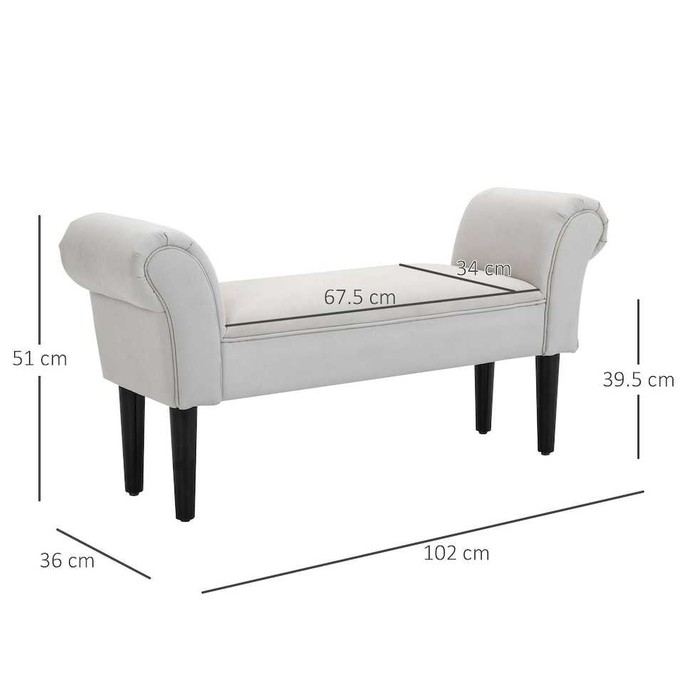 image 1 of HOMCOM Bed End Chaise Lounge Window Seat Arm Bench Hallway Wood Legs Grey