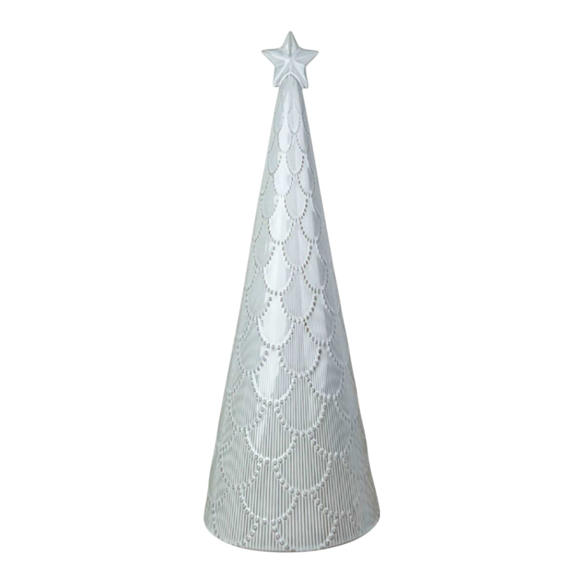 Four Candle White Glazed Ceramic Christmas Tree Ornament with Textured Detail