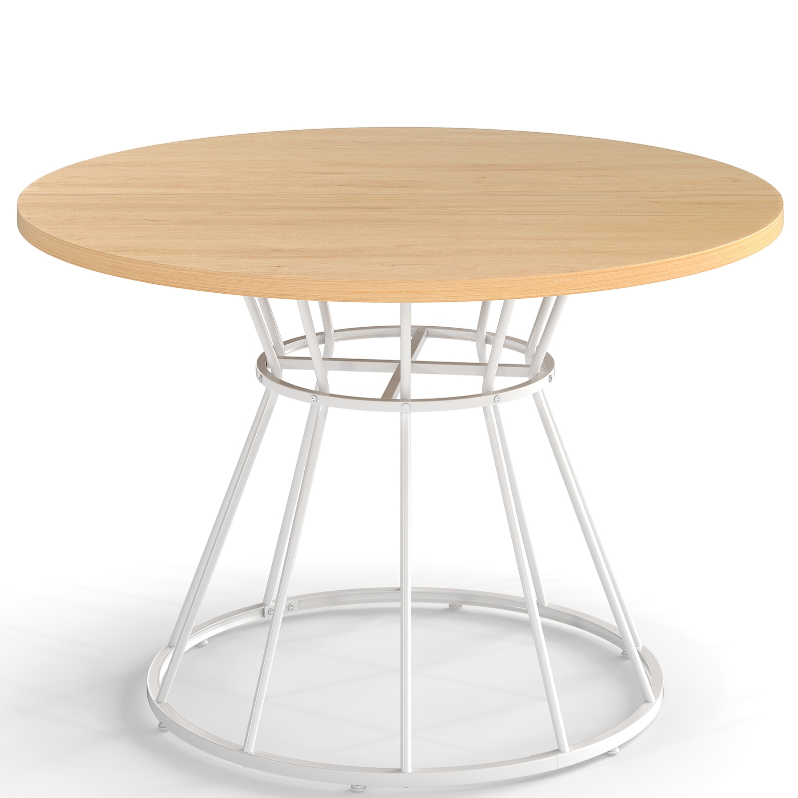 47" Round Dining Table for 4, Farmhouse Kitchen Table with Wooden Tabletop, Metal Base, Mid-Century Modern Circle Dinner Table for Home Dining Room Li