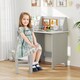 image 3 of COSTWAY Kids Table and Chair Set Children Study Table With  Hutch-Grey