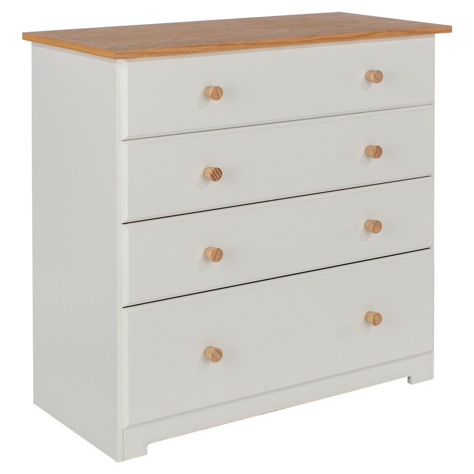 image 1 of Colorado 4 Drawer Chest - White Painted Wood Bedroom Storage Cabinet with Oak Effect Top | White | White | 1