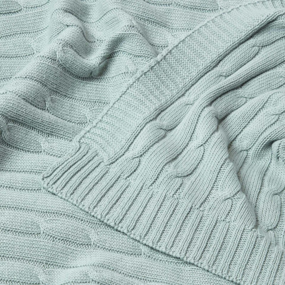 image 1 of Homescapes Cotton Cable Knit Throw - Duck Egg Blue - 130 x 170 cm Blue