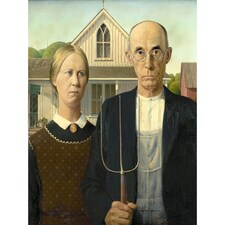 Grant Wood Midwest Farmer American Gothic Painting Large Wall Art Print 18x24 Inch | Multi