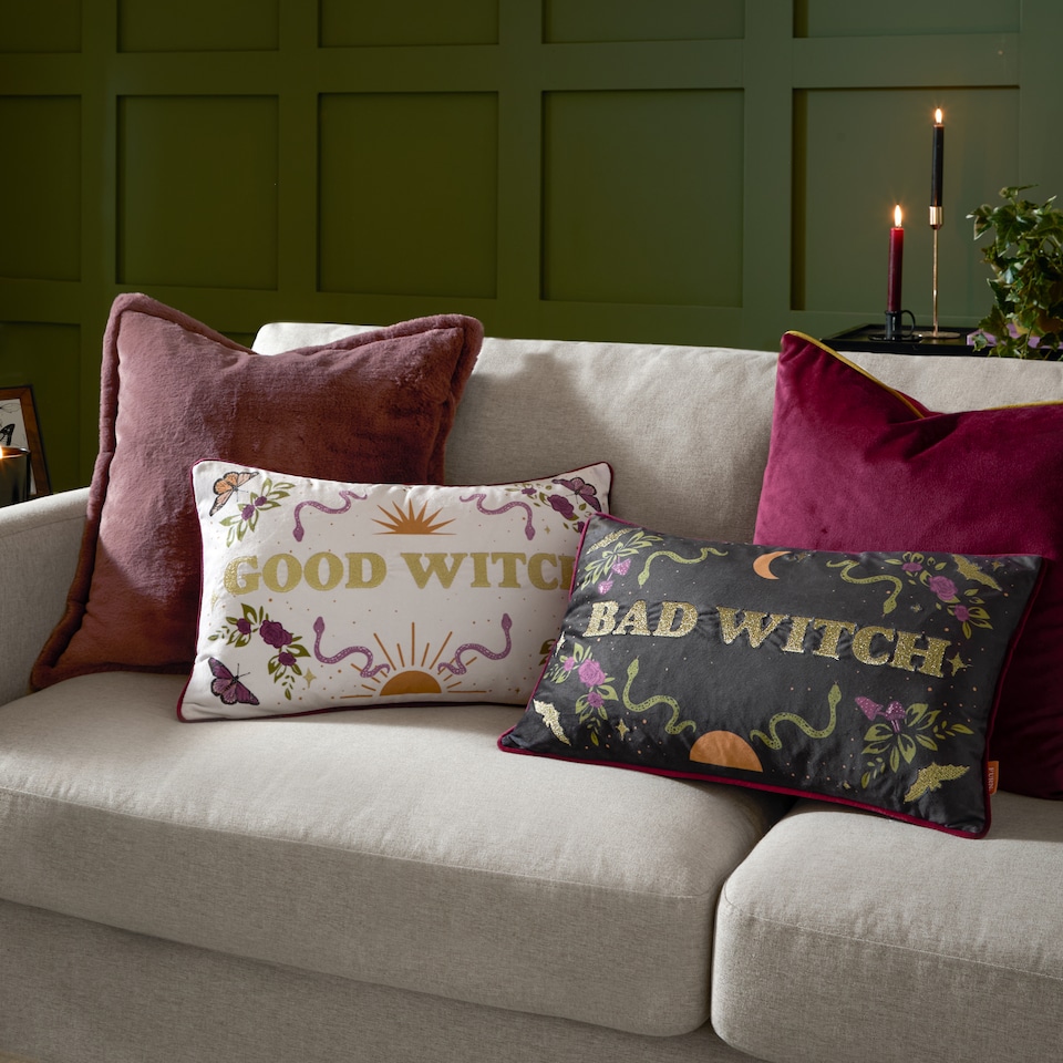 image 1 of Furn Good Witch Embroidered Velvet Cushion | White | Angel White