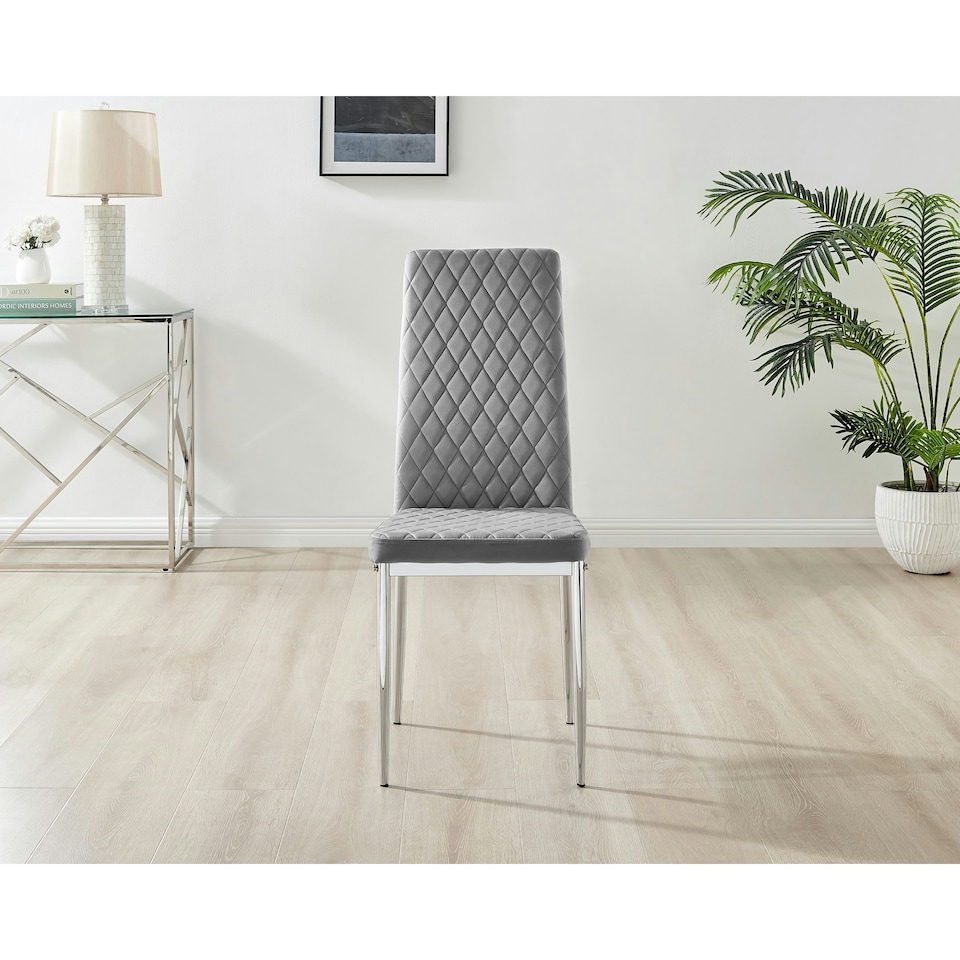 image 1 of Furniturebox 6x Milan Dining Chair Grey Velvet Silver Legs