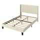 image 1 of Levede Wooden Bed Frame King Panel Plush Upholstered Metal Bed Platform Beige