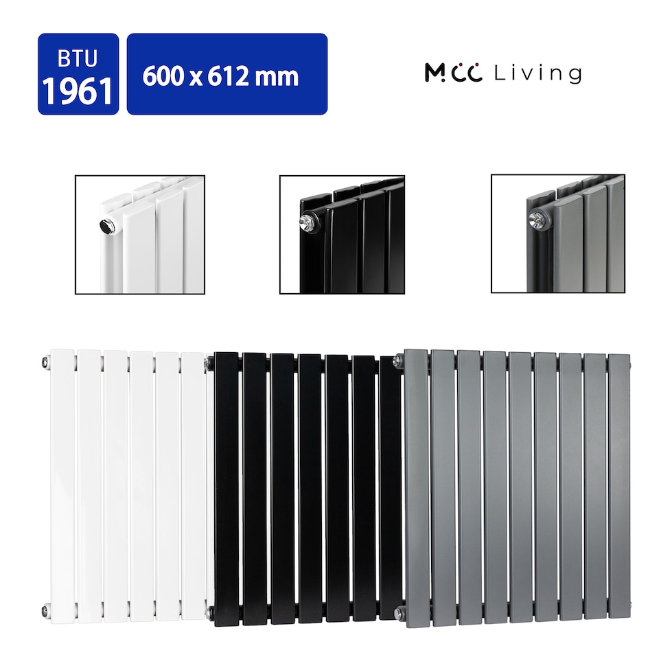 image 1 of Radiator Single Panel 600x612mm Flat Panel Vertical Column Radiator | Grey | 1
