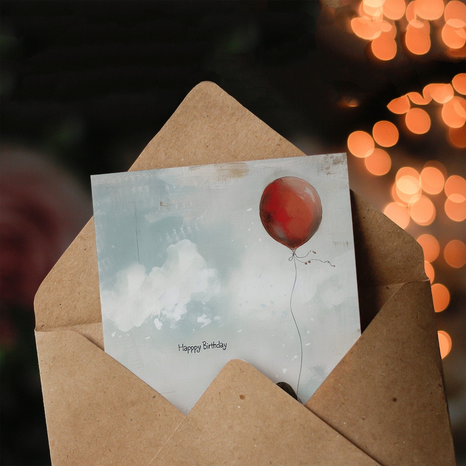image 1 of Little Girl with Red Balloon Birthday Card Painting for Gran