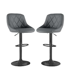 Neo Madrid Bar Stool Dark Grey Fabric Black Steel Base Set of Two