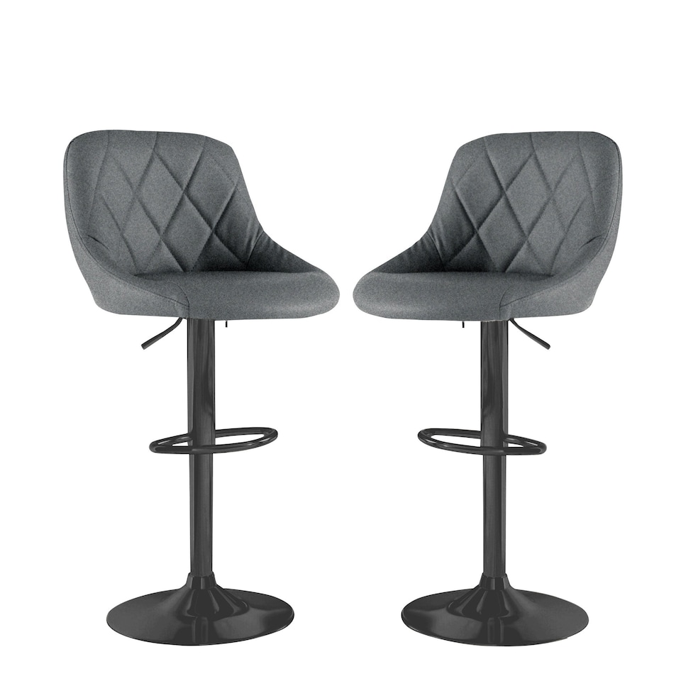 image 1 of Neo Madrid Bar Stool Dark Grey Fabric Black Steel Base Set of Two