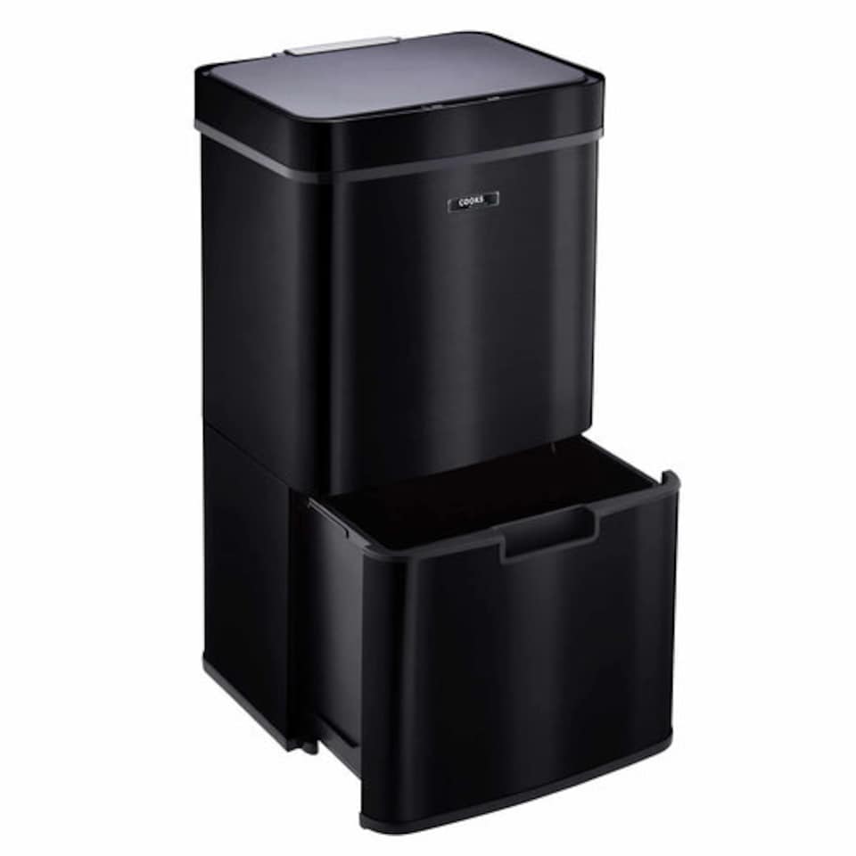 image 1 of Cooks Professional Recycling Sensor Bin 75L with Dual Compartments & Food Caddy | Black | Black