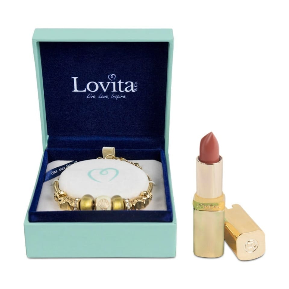 image 1 of Charm Bracelet & L'Oreal Nude Lipstick Gift Bag Stocking Filler Pink