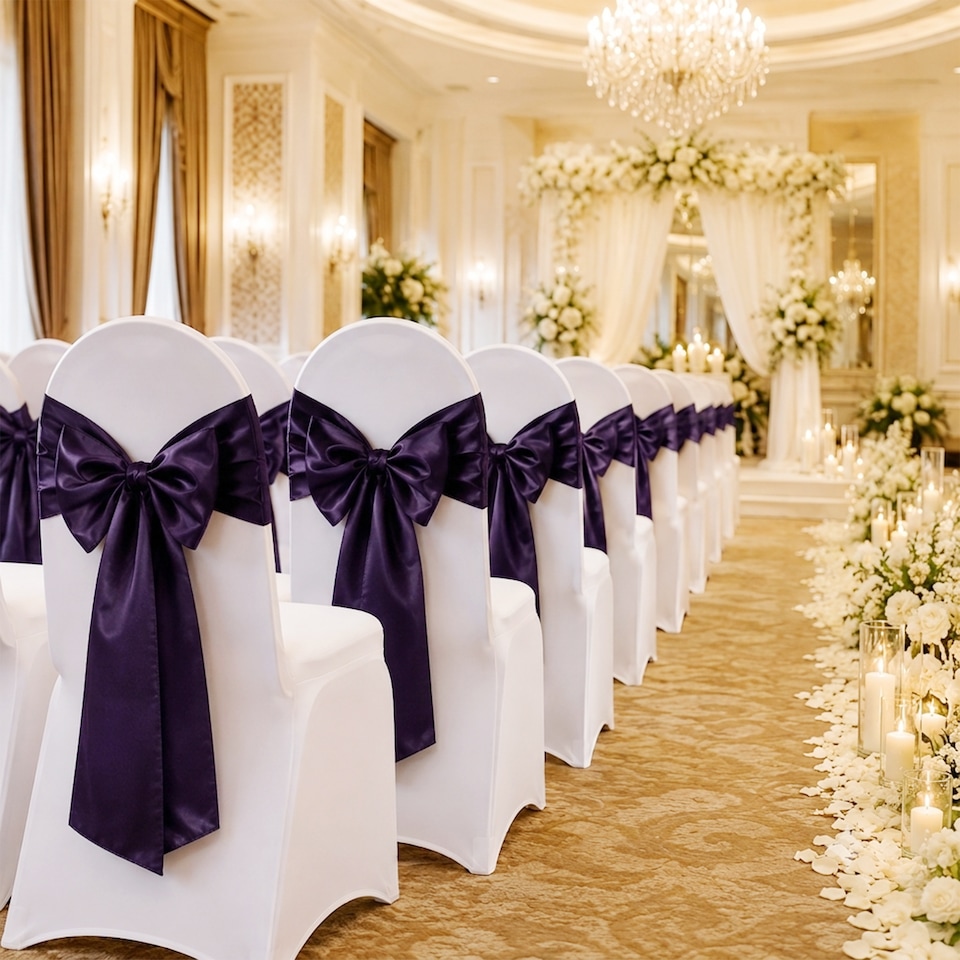 image 1 of 7"x108" Satin Chair Sash, Chair Sashes Hammed Edges Bow Tie - 1pc