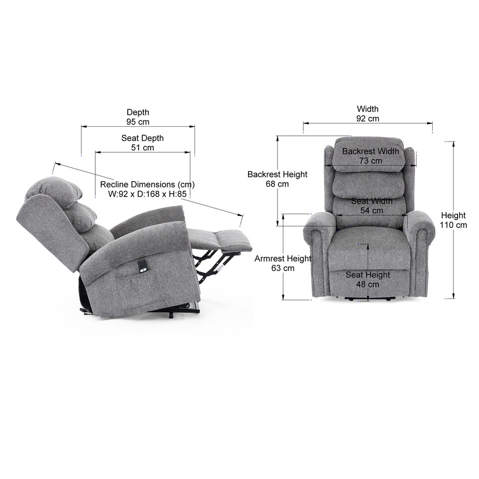 image 1 of Belvoir Grey Fabric Single Motor Mobility Rise Recliner Chair | Grey | Grey