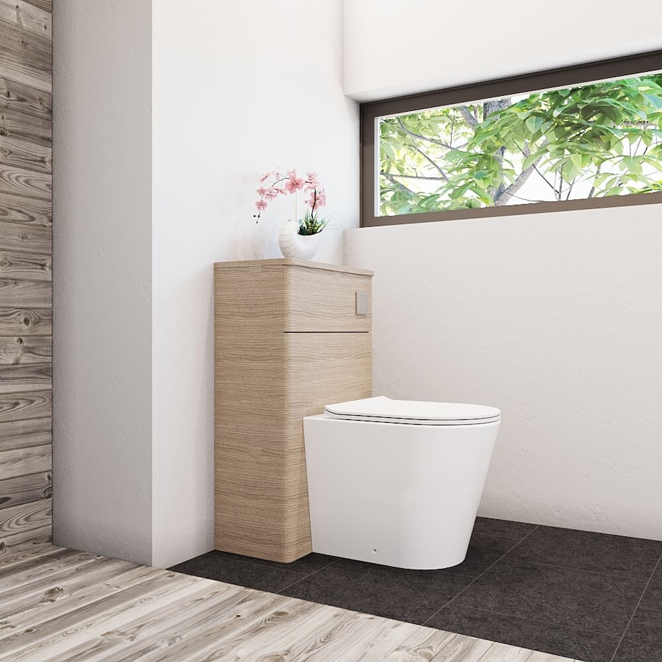 image 1 of Balterley Contemporary Compact Bathroom Rectangular WC Toilet Unit | Brown | Solace Oak | 1