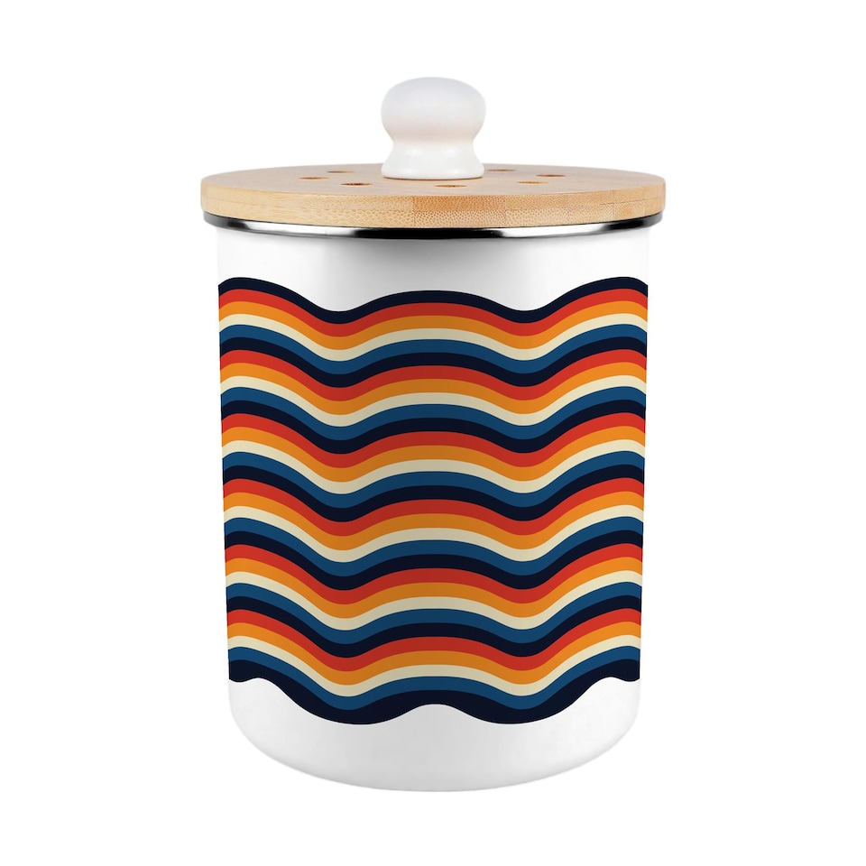 image 1 of Retro Waves Food Waste Caddy - Metal 2L Decorative Kitchen Compost Bin