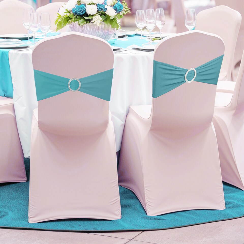 image 1 of 13"x5" Spandex Chair Bands with Slider Buckle, Elastic Chair Sash - 10pcs