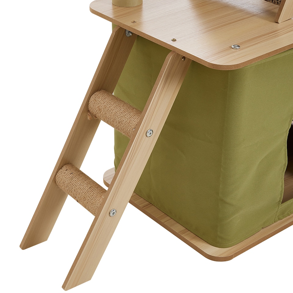 image 1 of Living and Home Cat Tower Set with Scratching Board | Green