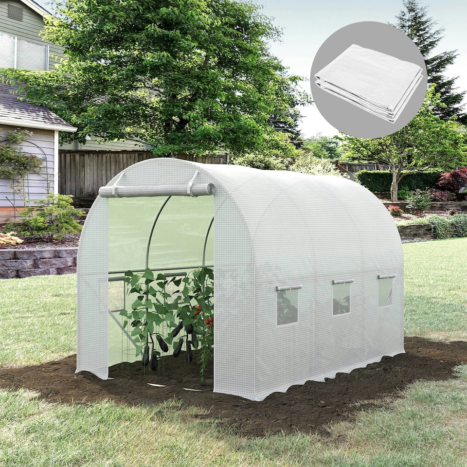 image 1 of Outsunny 3 x 2 x 2m Replacement Greenhouse Cover w/ Windows, White