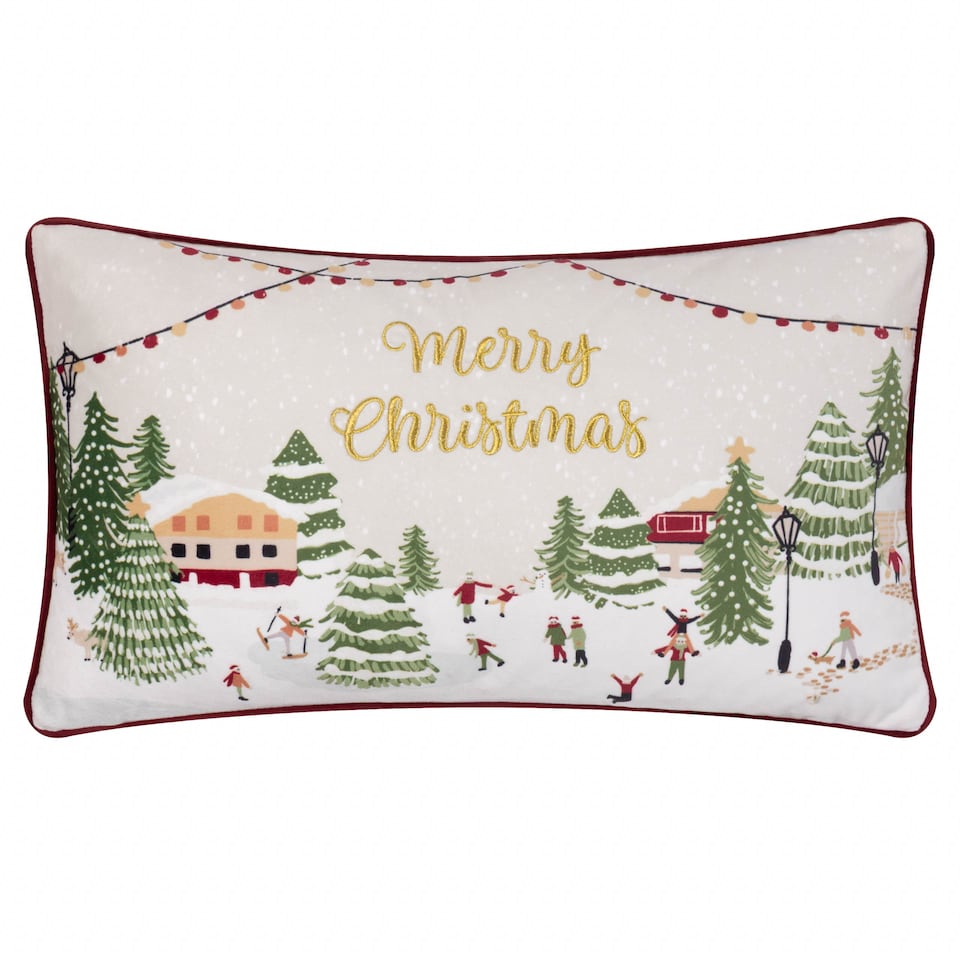 image 1 of Furn Joy To All Embroidered Velvet Christmas Cushion