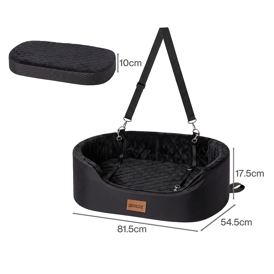 image 1 of Skylos Dog Car Seat Large Booster Bed for Cars Travel SUV Black Soft Oxford