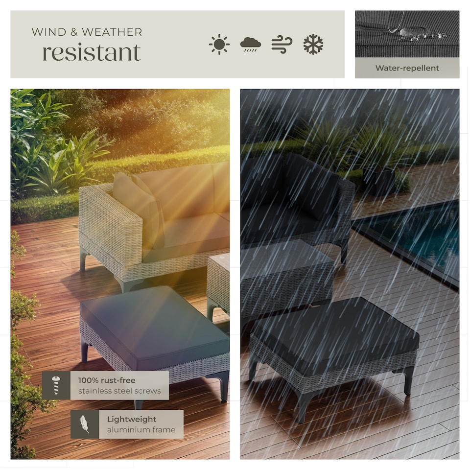 image 1 of Garden Furniture Set Bellaria - 2 armchairs, 2 stools, side table, thick seat cushions | Grey | grey | 169,50 x 204 x 74 cm | 1