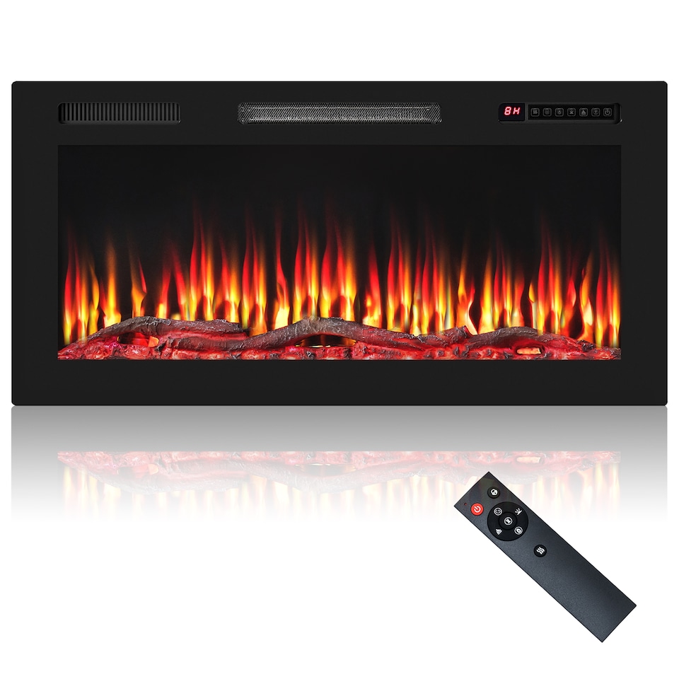 image 1 of COSTWAY 36” Electric Fireplace Recessed and Wall Mounted with Sleep Mode
