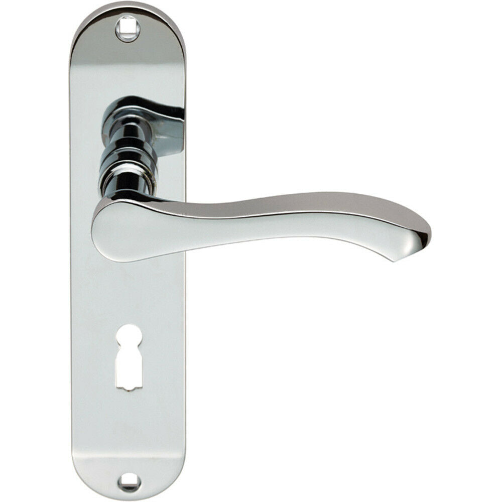 Loops PAIR Scroll Lever Door Handle on Lock Backplate 180 x 40mm Polished Chrome