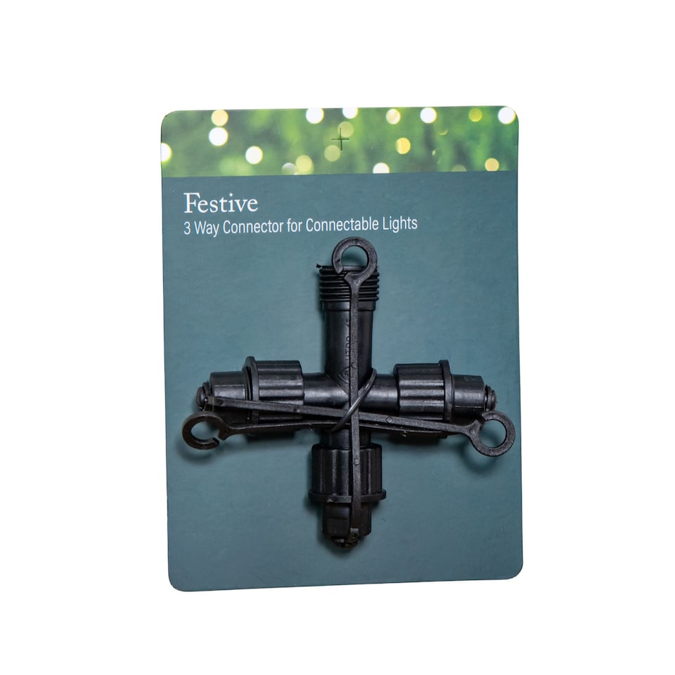 image 1 of 9cm x 10cm Black Plastic 3 Way Connector Max for Connectable String Lights