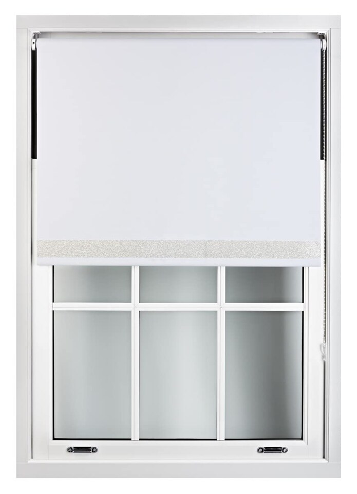 image 1 of FURNISHED Blackout Roller Blinds with White Glitter Trim Made to Measure | White | White | (W) 60cm x (L) 165cm