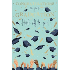 Words 'n' Wishes Male/Female 'Graduation Congratulations' Card - 'Hats Off to You!' Mortar Boards with Foil Details - Eco-Friendly - Made in Great Britain