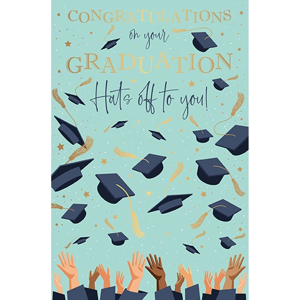 Words 'n' Wishes Male/Female 'Graduation Congratulations' Card - 'Hats Off to You!' Mortar Boards with Foil Details - Eco-Friendly - Made in Great Britain