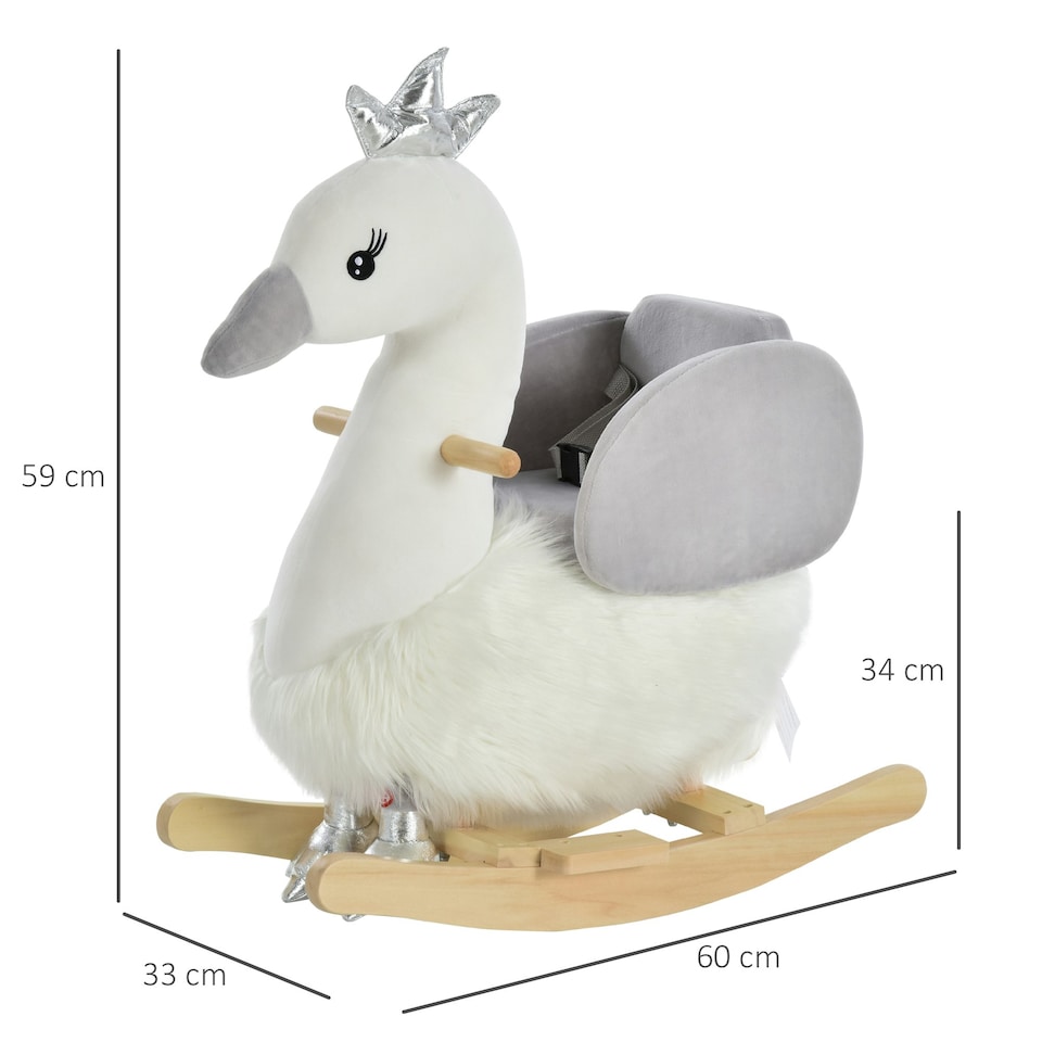 image 1 of HOMCOM Cute Kids Ride-On Rocking Swan w/ Sound Handlebars Seat Belt Plush Body