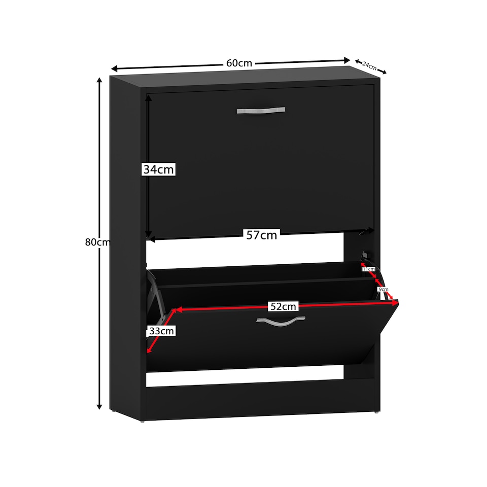 image 1 of Vida Designs 2 Drawer Shoe Cabinet Shoe Rack Storage Cupboard, Black