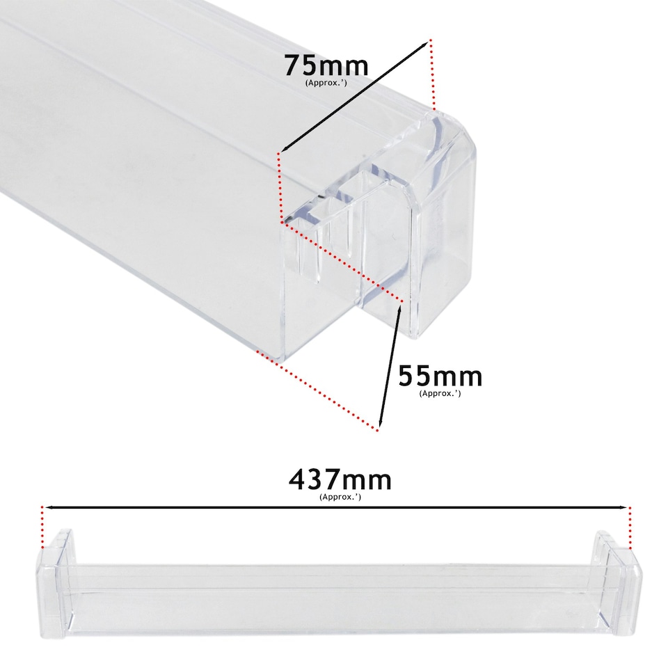 image 1 of SPARES2GO Upper Lower Door Shelf for CDA BC2763/0 BK2963FA/0 BK3163/0 BK3163FA/0 FW852/0 FW872/0 Fridge Freezer Clear