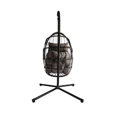 Groundlevel Luxury Hanging Egg Chair with Cushion and Weather Resistant Frame | Grey
