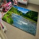 image 4 of landscape with mountains, forest and a river in front. beautiful scenery (Rug) Blue | XL