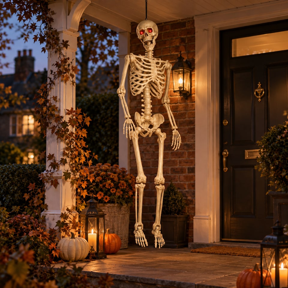 image 1 of 5ft (150cm) Posable Full Body Halloween LED Skeleton Decoration with Movable Joints and LED Eyes