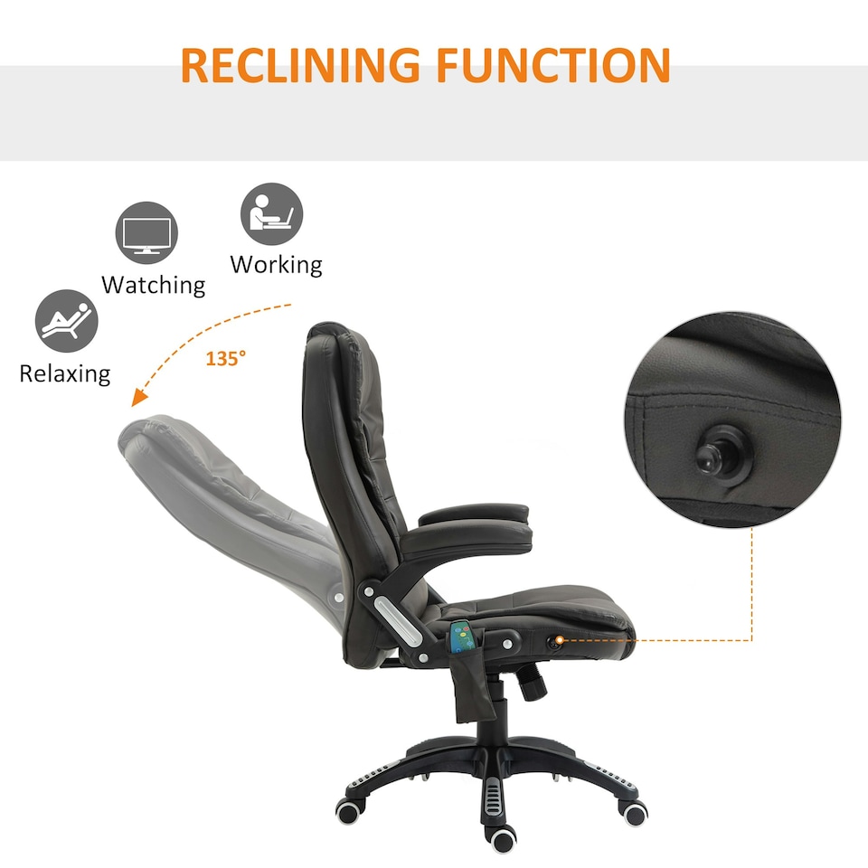 image 1 of HOMCOM Heated Vibrating Massage Office Chair with Reclining Function, Brown