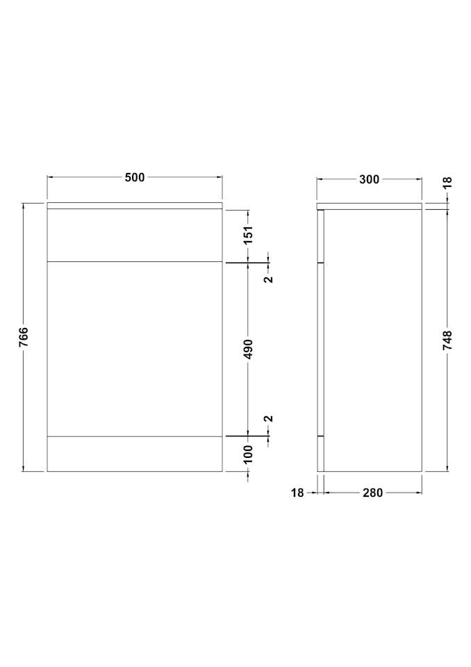 image 1 of Slimline WC Unit Gloss White 500mm | White | Gloss White | 300 x 500 x 766mm | 1