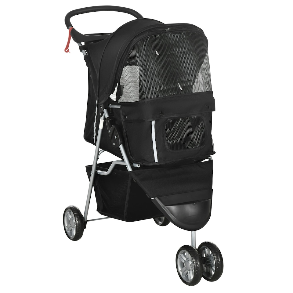 image 1 of PawHut Pet Stroller Pushchair Carrier for Cat Puppy with 3 Wheels Black