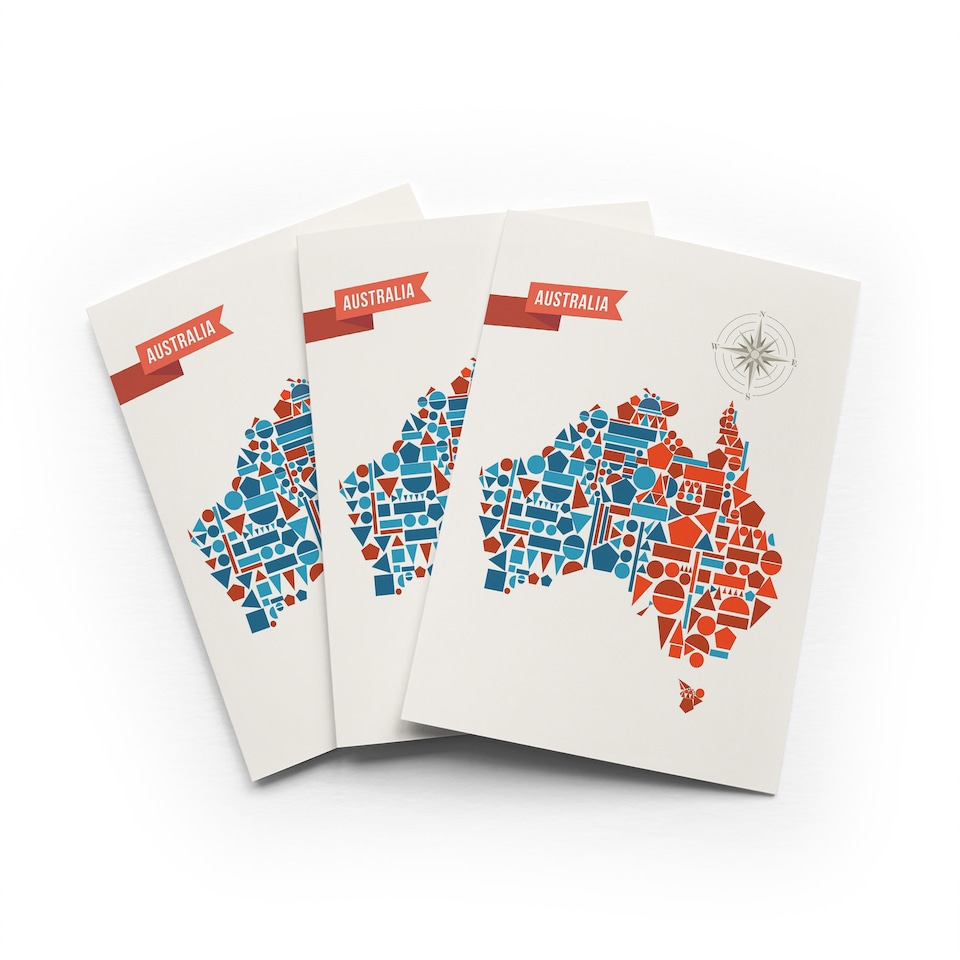 image 1 of Australia Geometric Map Greeting Card Modern Travel Set of 3 Blank Inside