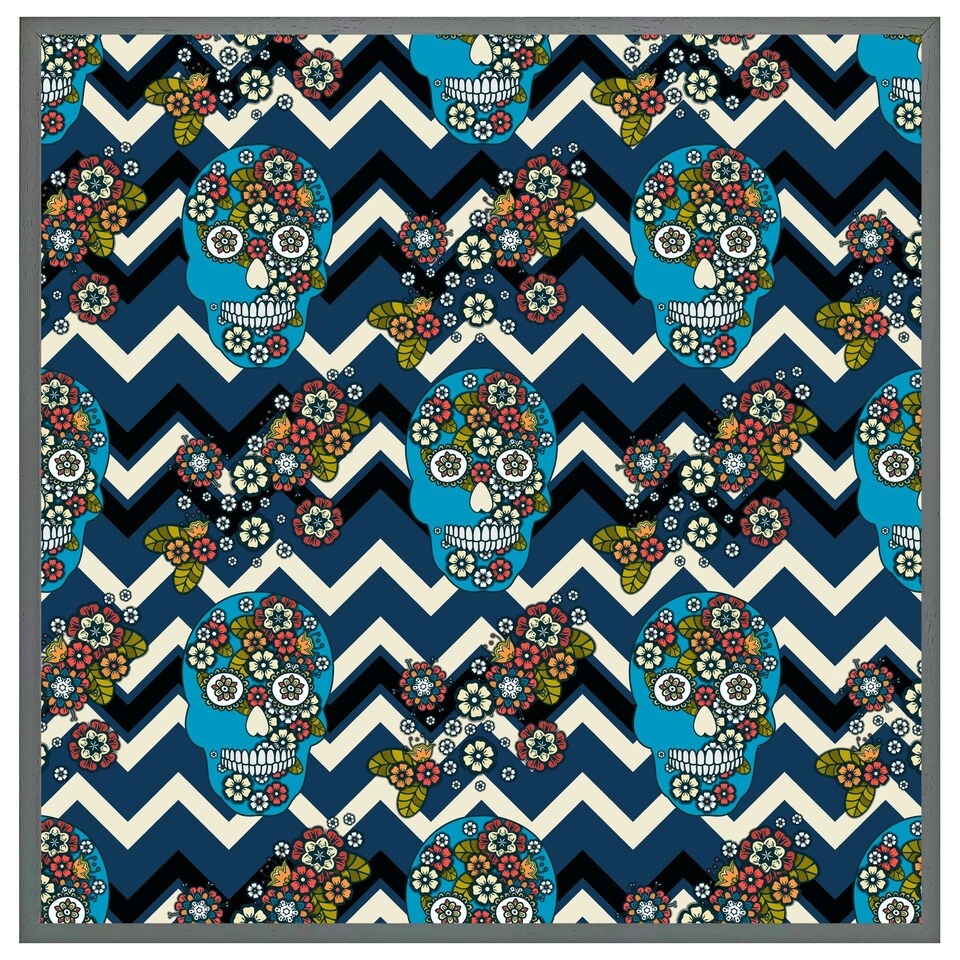 image 1 of Embroidery colourful simplified ethnic skull blue pattern (Picutre Frame) Brown | Oak | XL