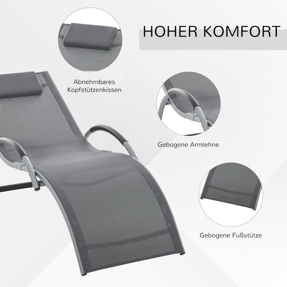 image 1 of Outsunny Sun Lounge Recliner Lounge Chair Design Ergonomic w/ Pillow Dark Grey